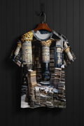 T-shirt with a design of ancient columns and books 