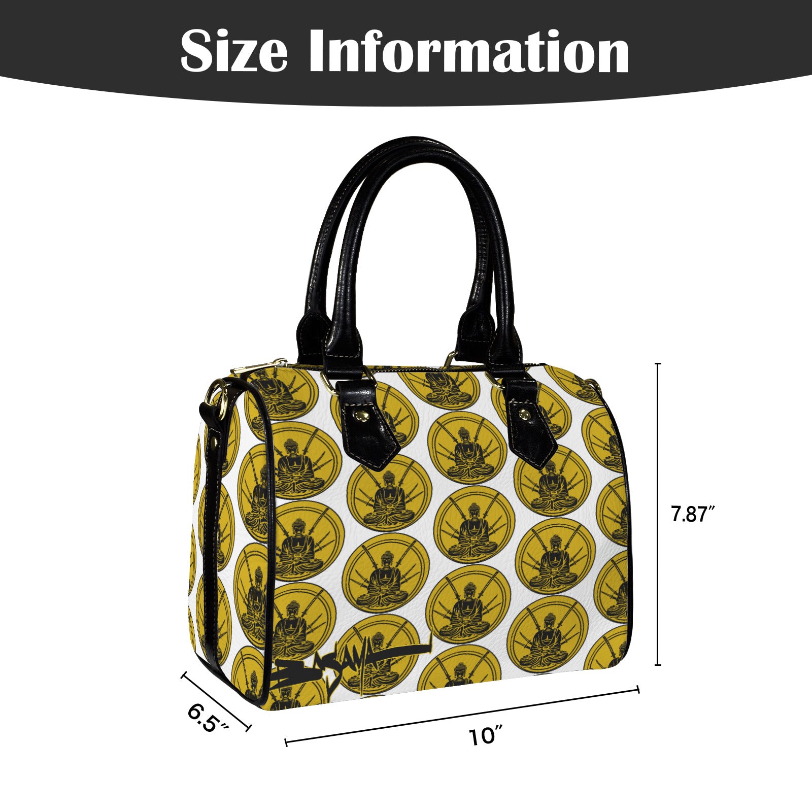 gold budha Custom Handbag-Black Handle (Model 1746)