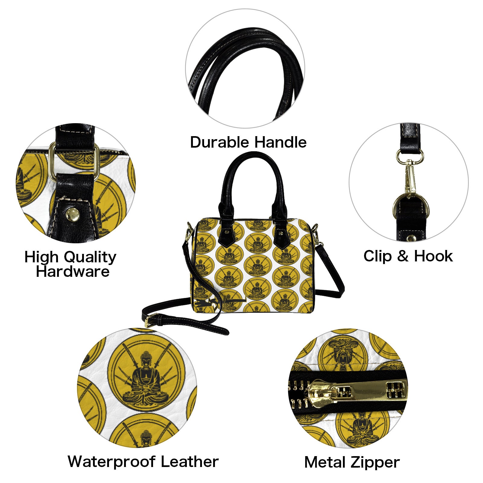 gold budha Custom Handbag-Black Handle (Model 1746)