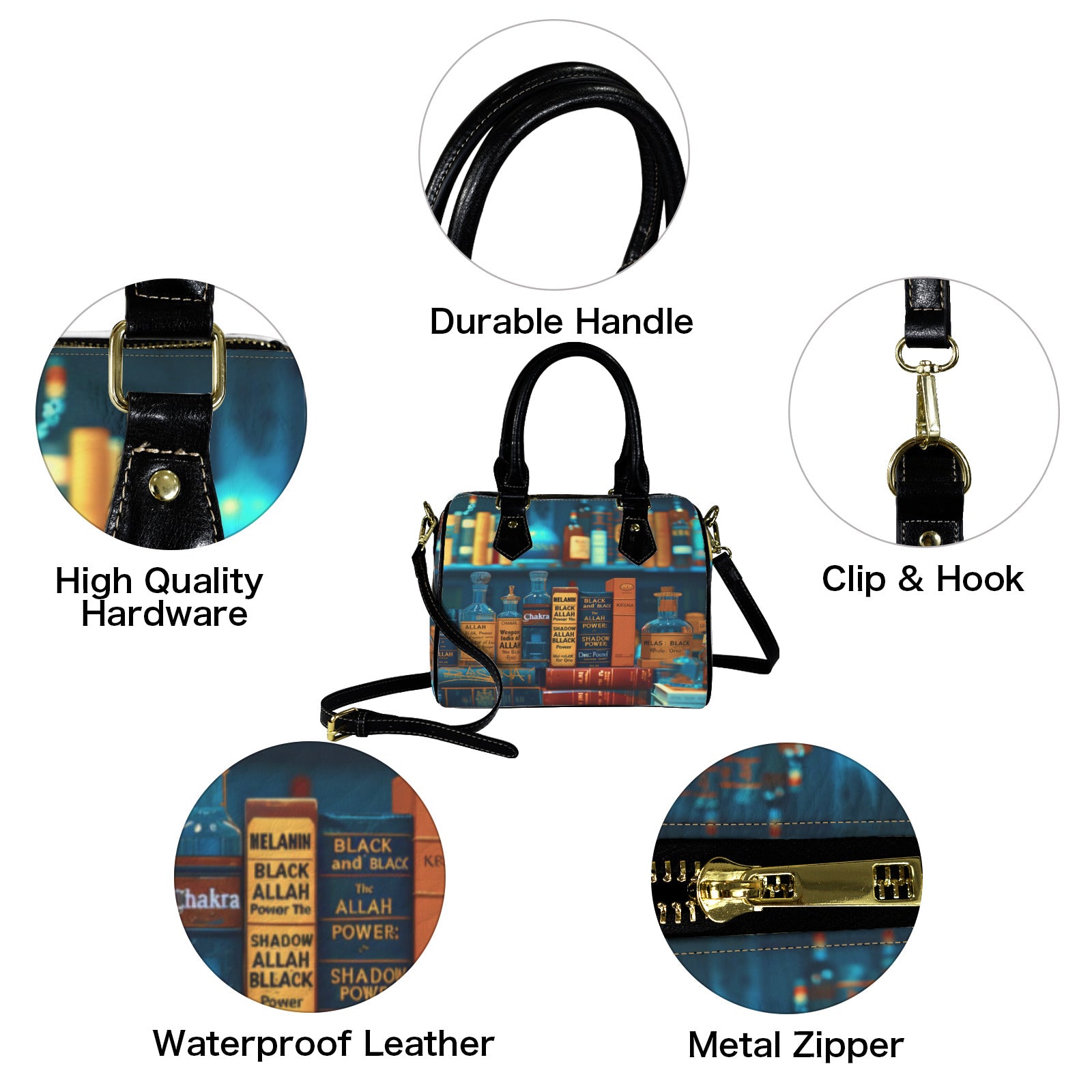 Budha mon little tote Custom Handbag-Black Handle (Model 1746)