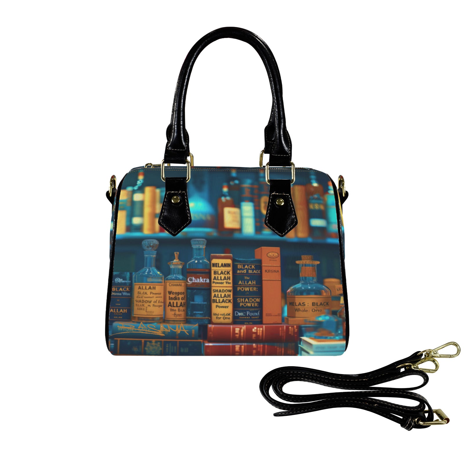 Budha mon little tote Custom Handbag-Black Handle (Model 1746)