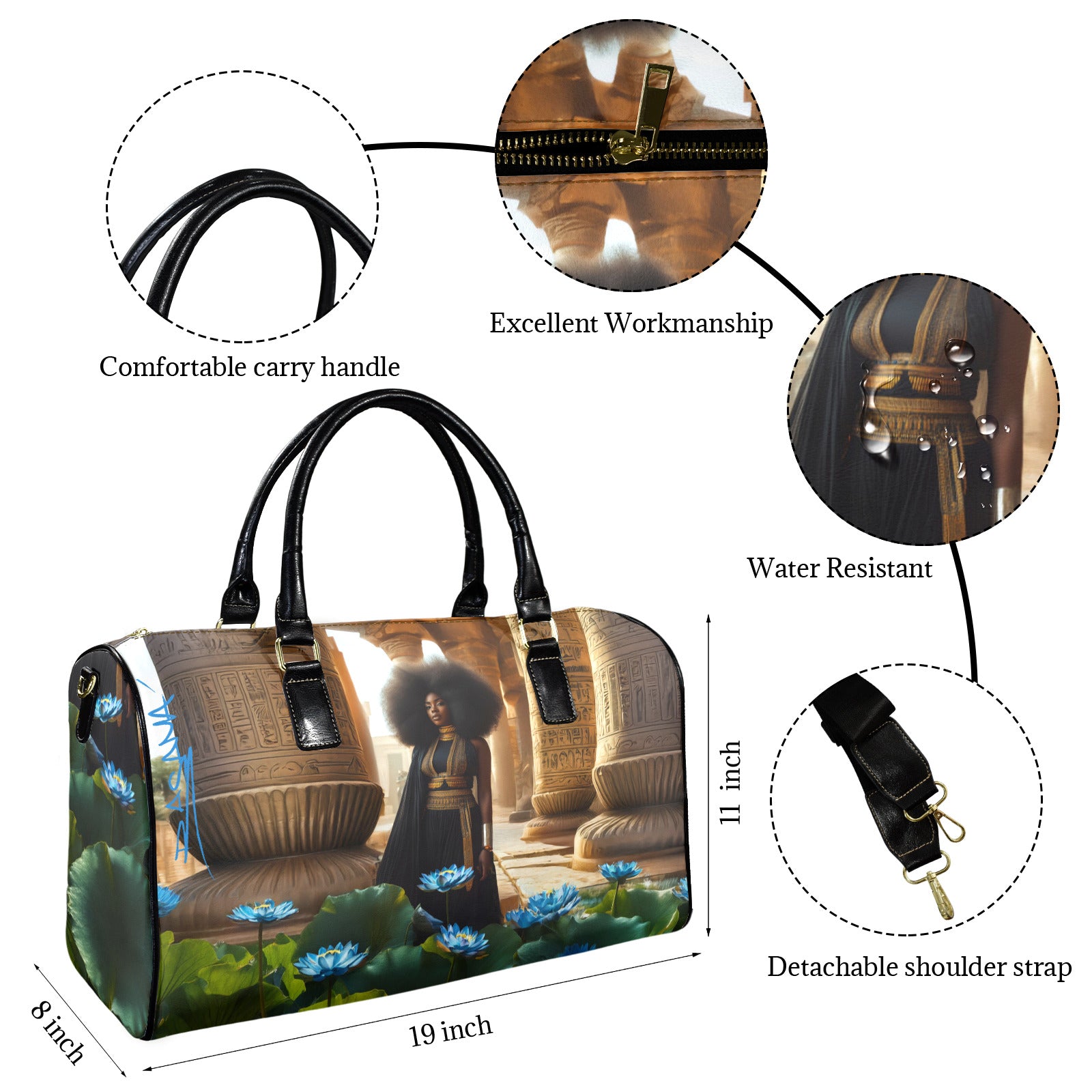 Blue Lotus — Large Leather Bag