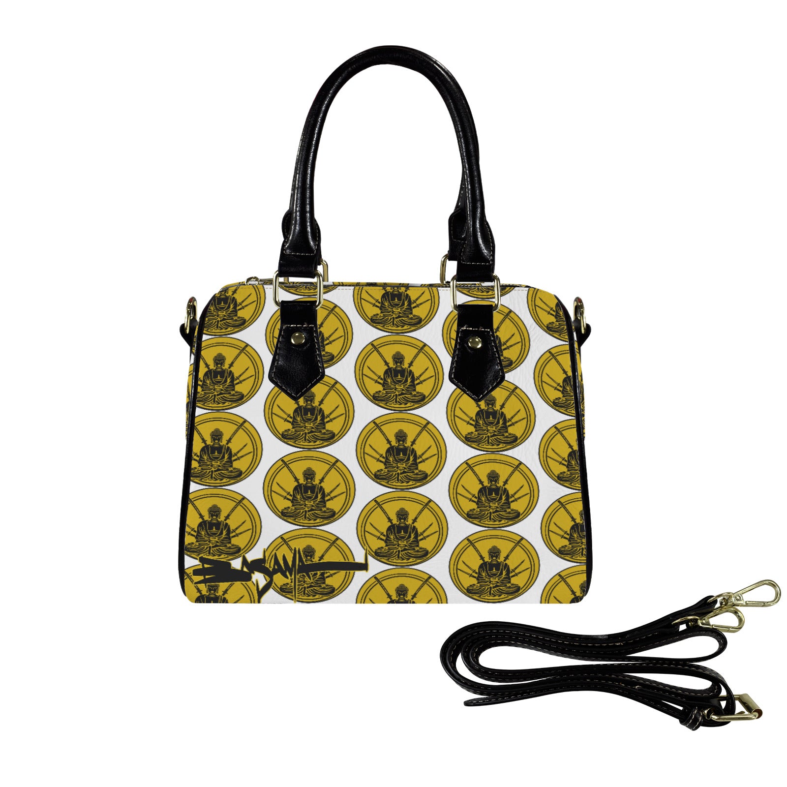 gold budha Custom Handbag-Black Handle (Model 1746)