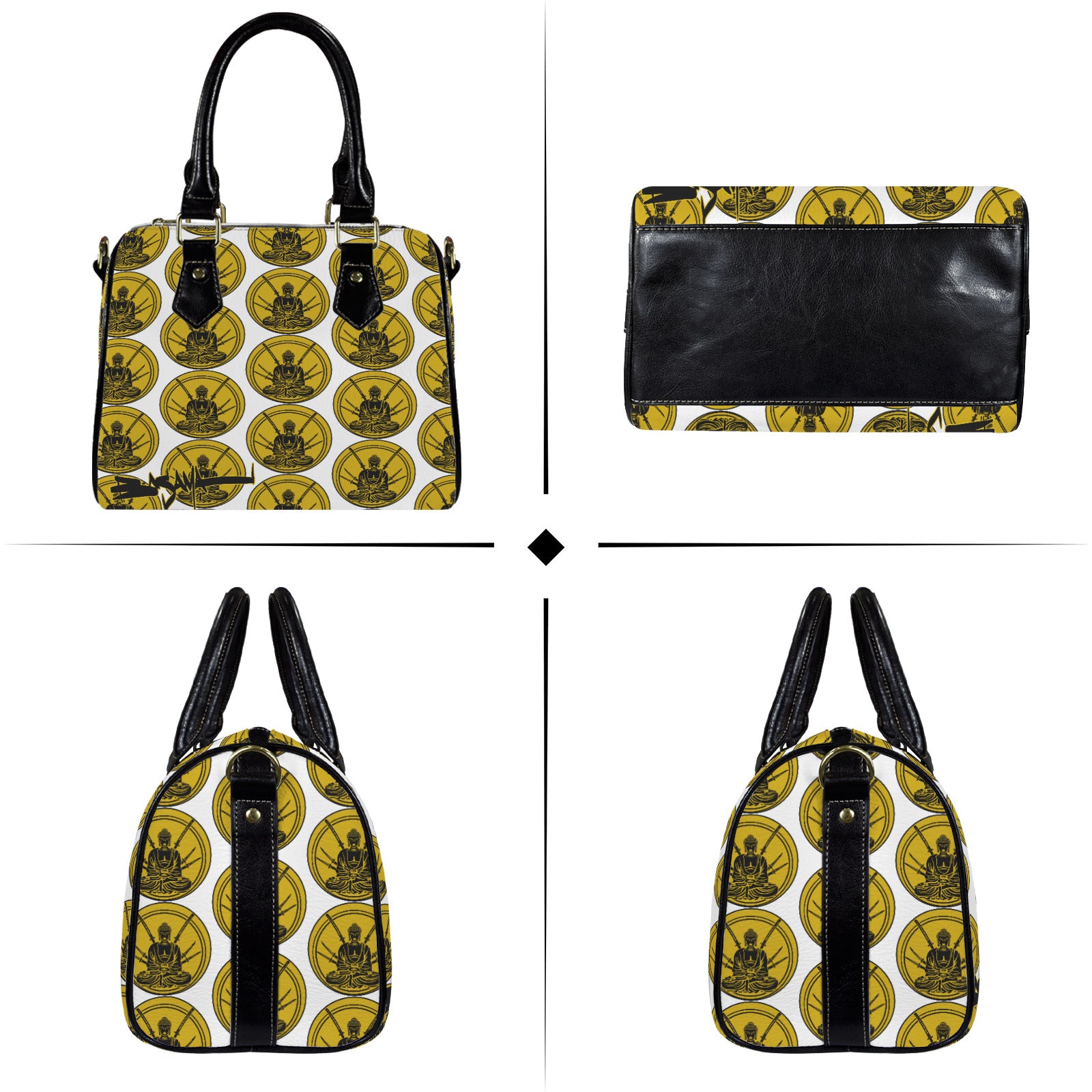 gold budha Custom Handbag-Black Handle (Model 1746)