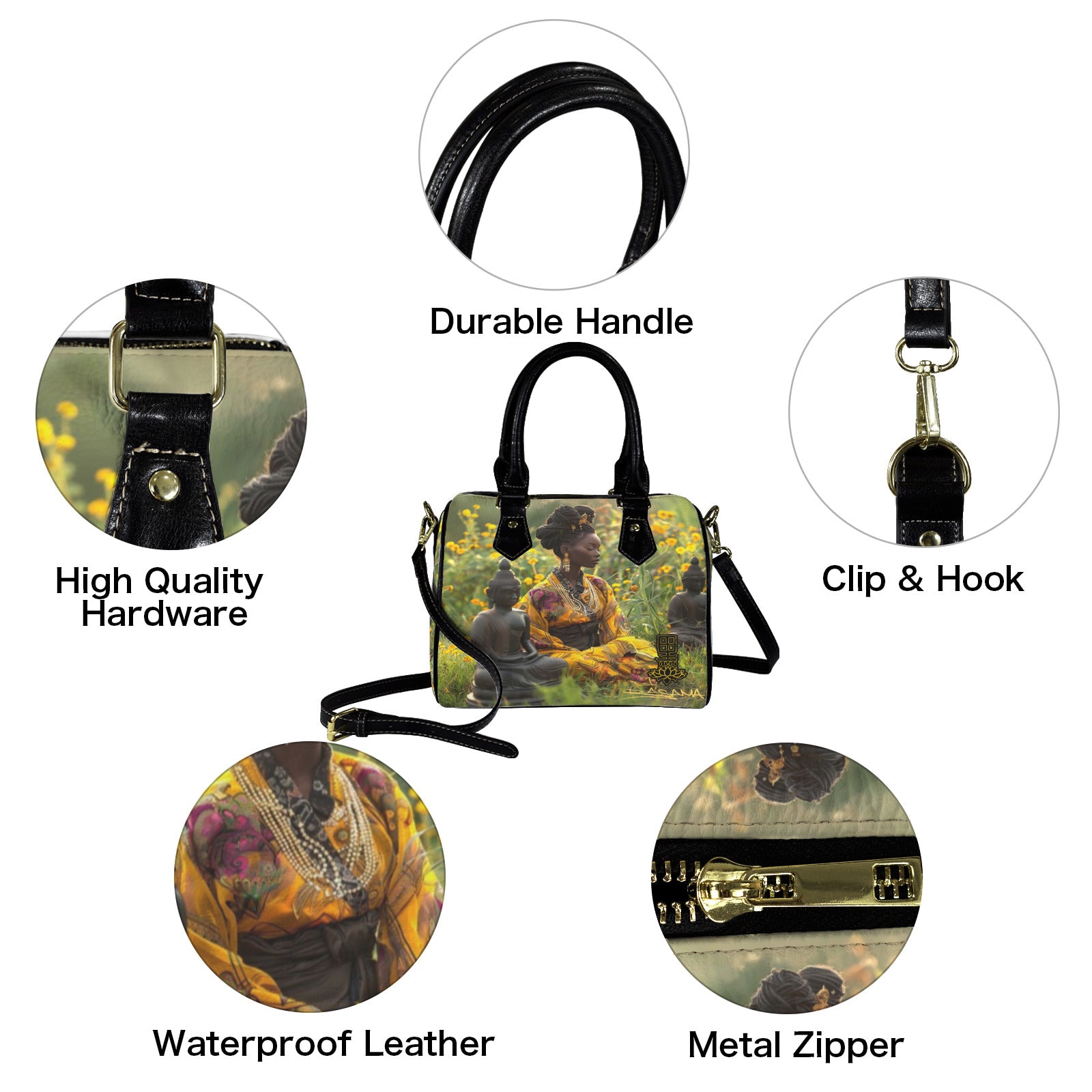 sit with budha Custom Handbag-Black Handle (Model 1746)