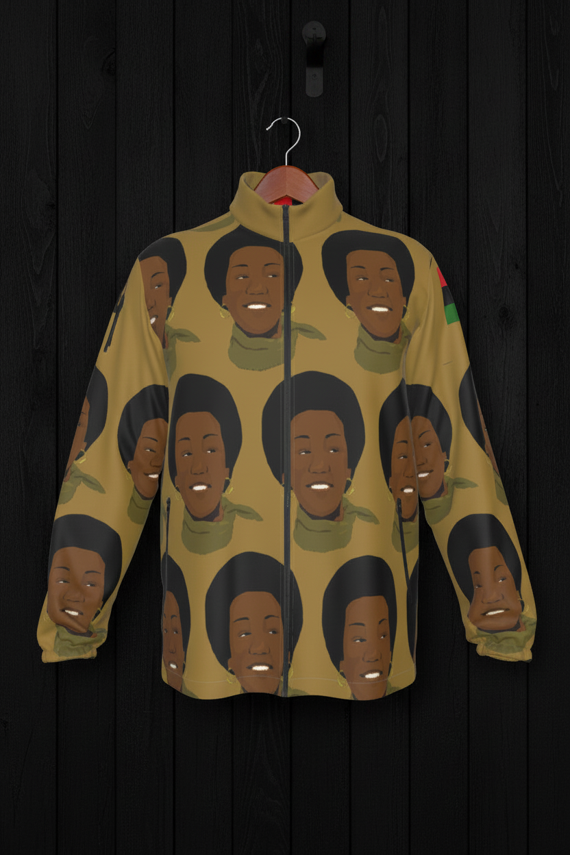 Dr Frances Cress Welsing Windbreaker - Front Black Wood Wall