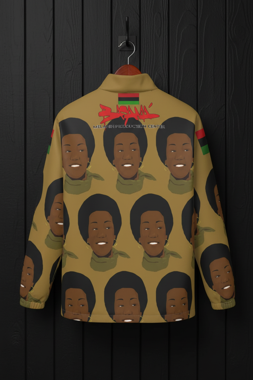 Dr Frances Cress Welsing Windbreaker - Back Black Wood Wall