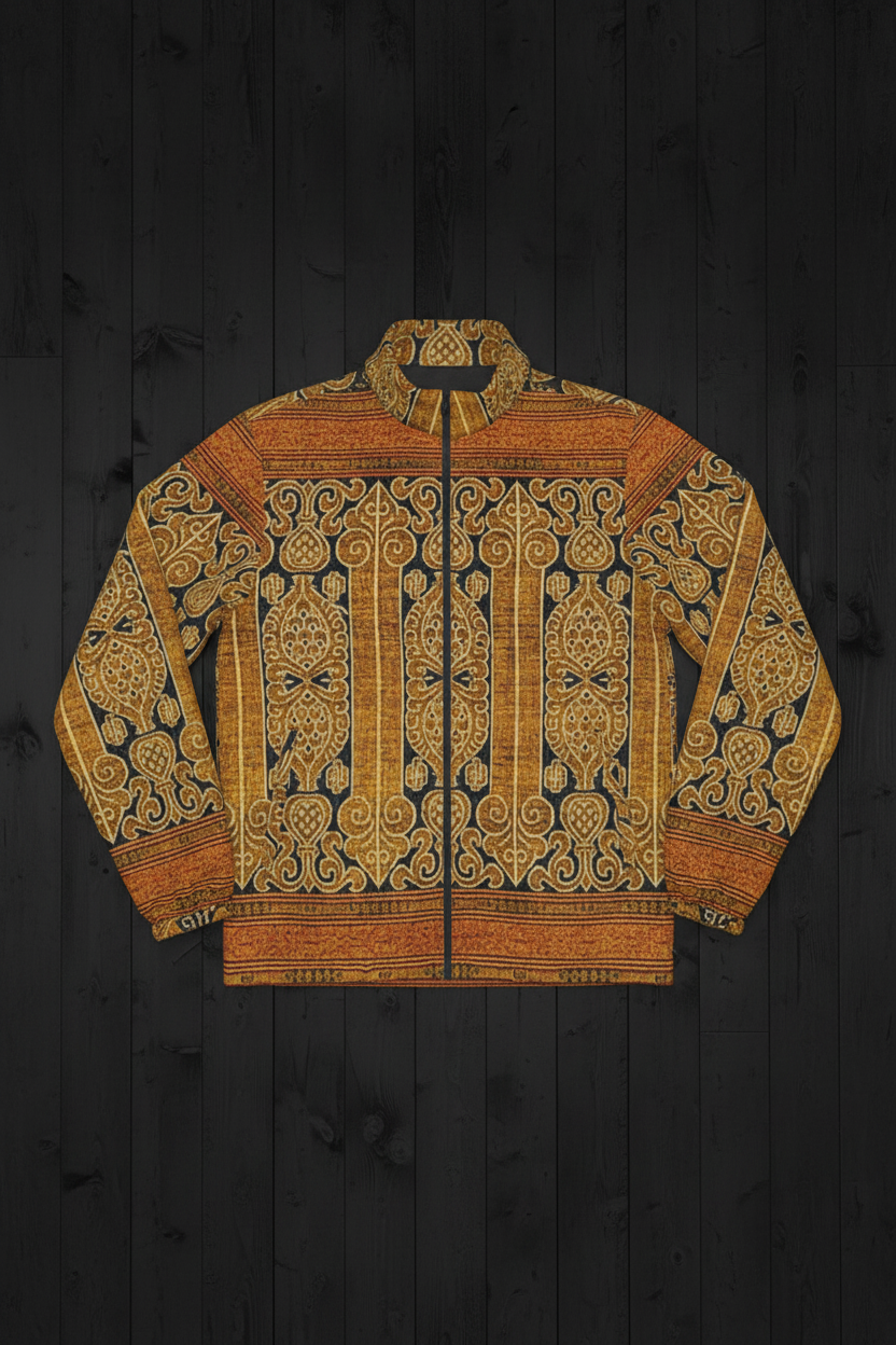 They Call It Ikat Jacket front flat lay on black wood