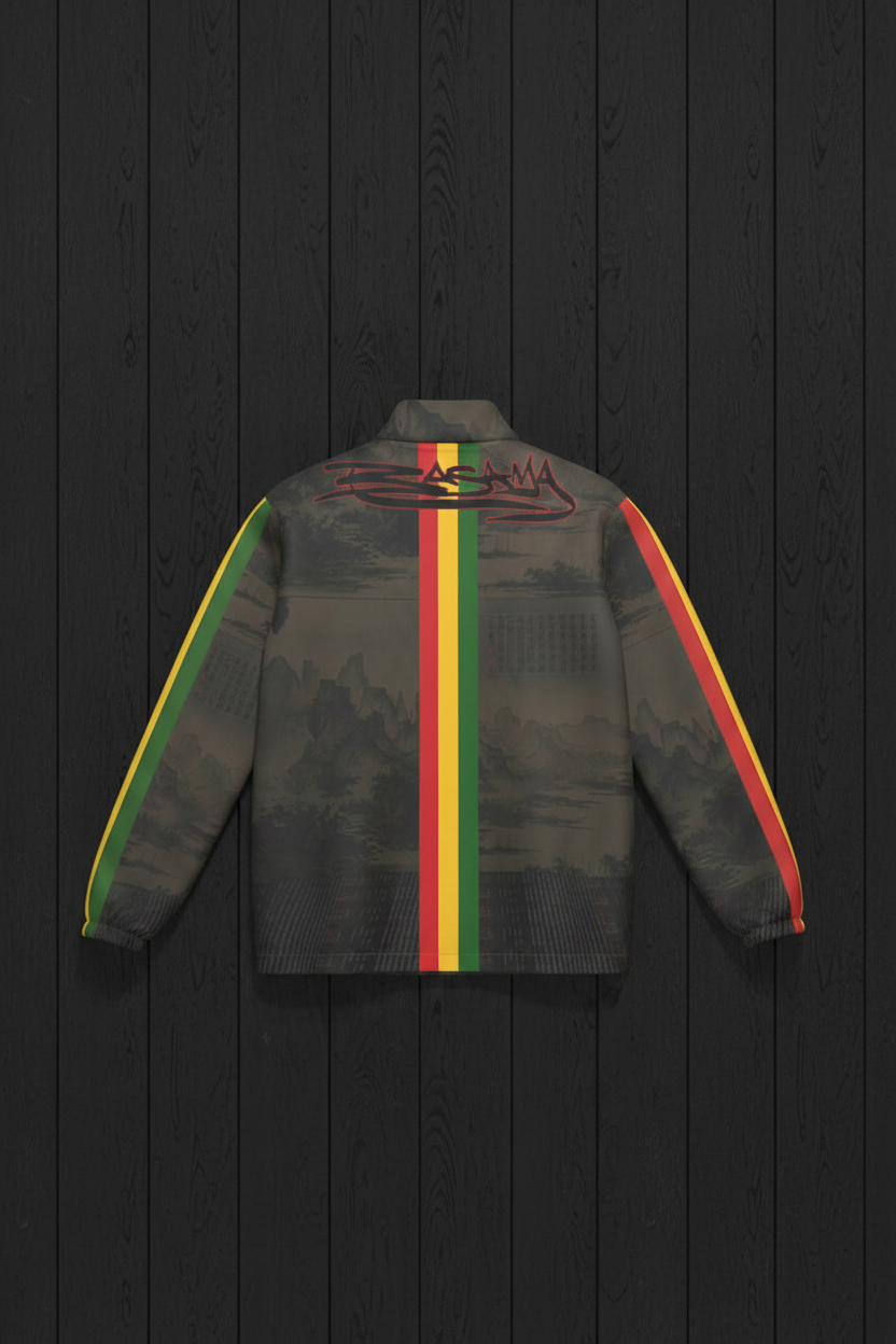 Mountain Jacket — Back Flat Lay Black Wood Plank